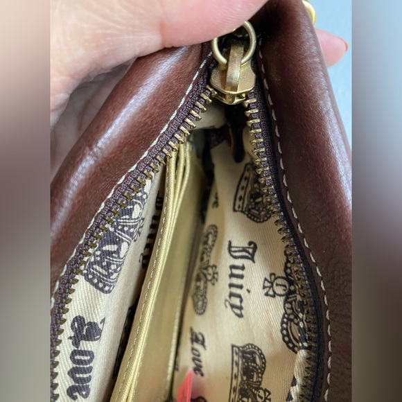 Juicy Couture Brown Leather Large Wristlet Mini Bag with Juicy Couture Dog Charm - Picture 8 of 10